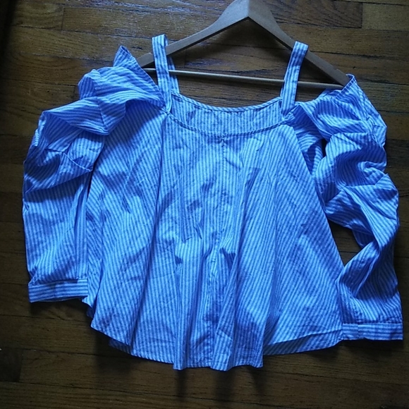 Timing Off the Shoulder Striped Blouse Sz L - Picture 2 of 8